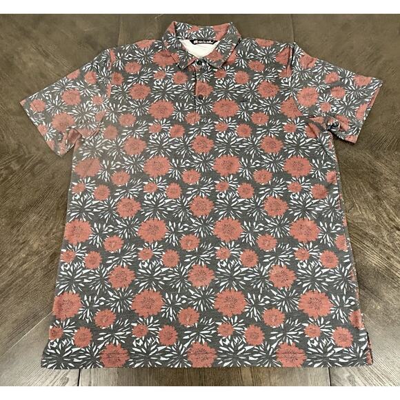 Travis Mathew Polo Shirt Mens Large Blue Red All Over Print Cotton Blend Floral - Picture 15 of 15